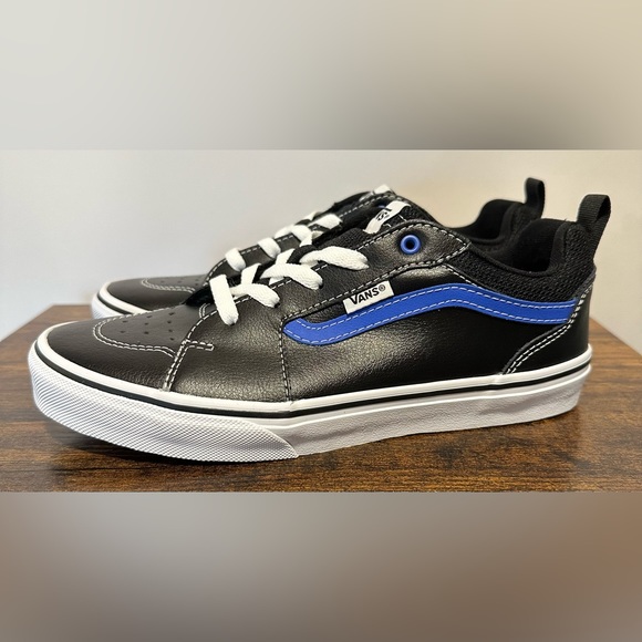 Vans Little/Big Boys Leather Filmore Black/Blue Sneakers NWT Various Sizes - Picture 1 of 6